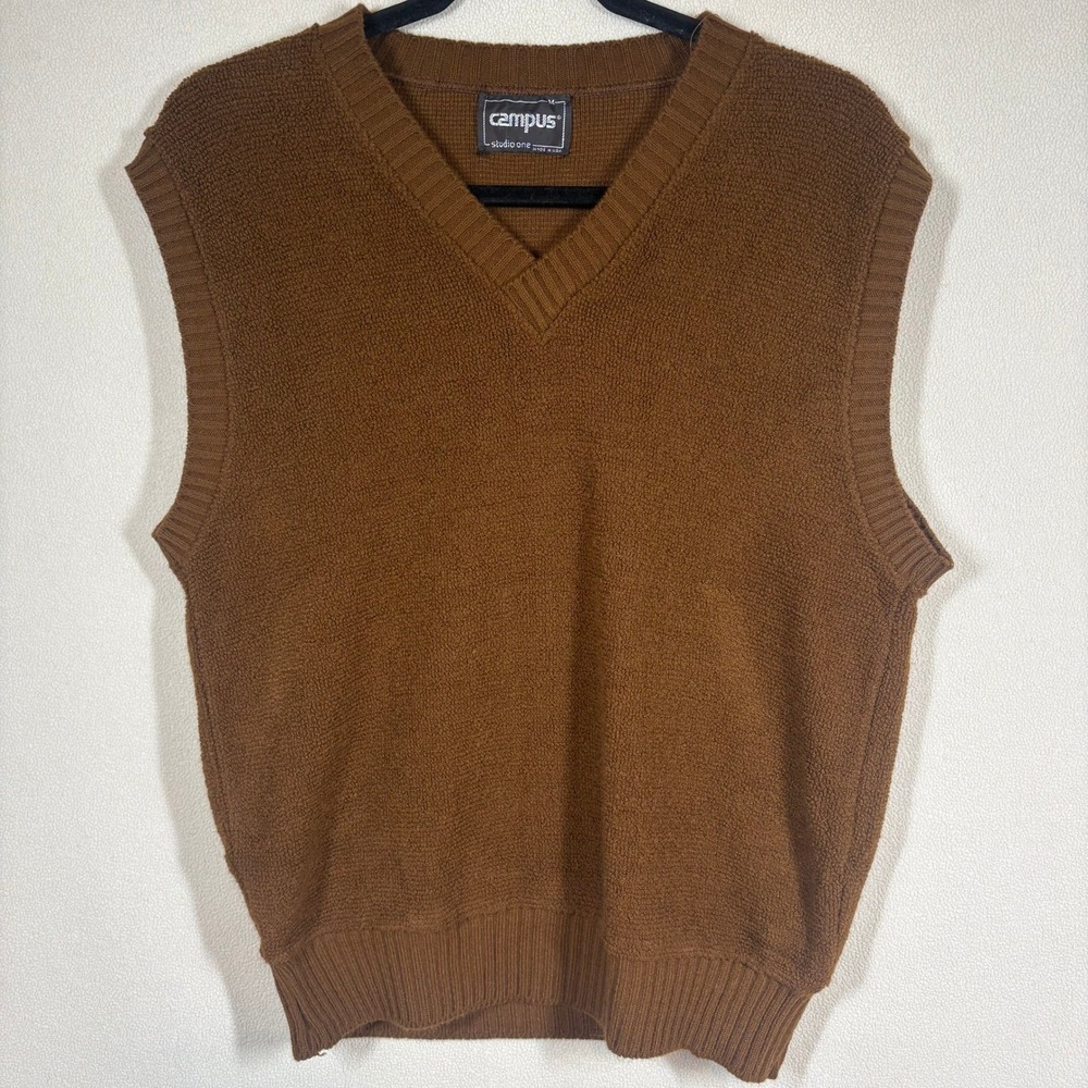 Vintage Campus Vest Med Brown Retro 80s Dark Academia‎ Grandpacore Preppy Indie